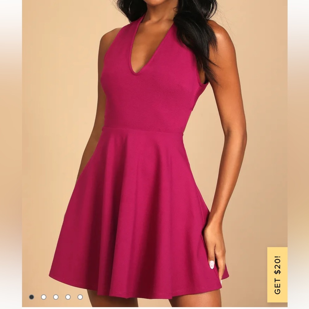 Lulus Going Steady Magenta Backless Skater Dress